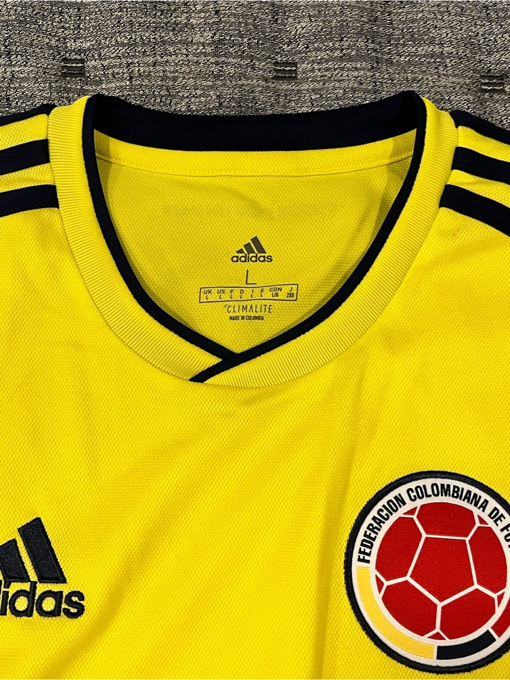 Addidas Man Colombia Yellow Soccer Jersey with Red & Navy Accents - Picture 3 of 6